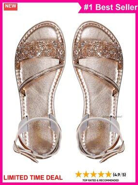 Women's Rhinestone Flat Slide Sandals Sparkly Glitter Faux Leather